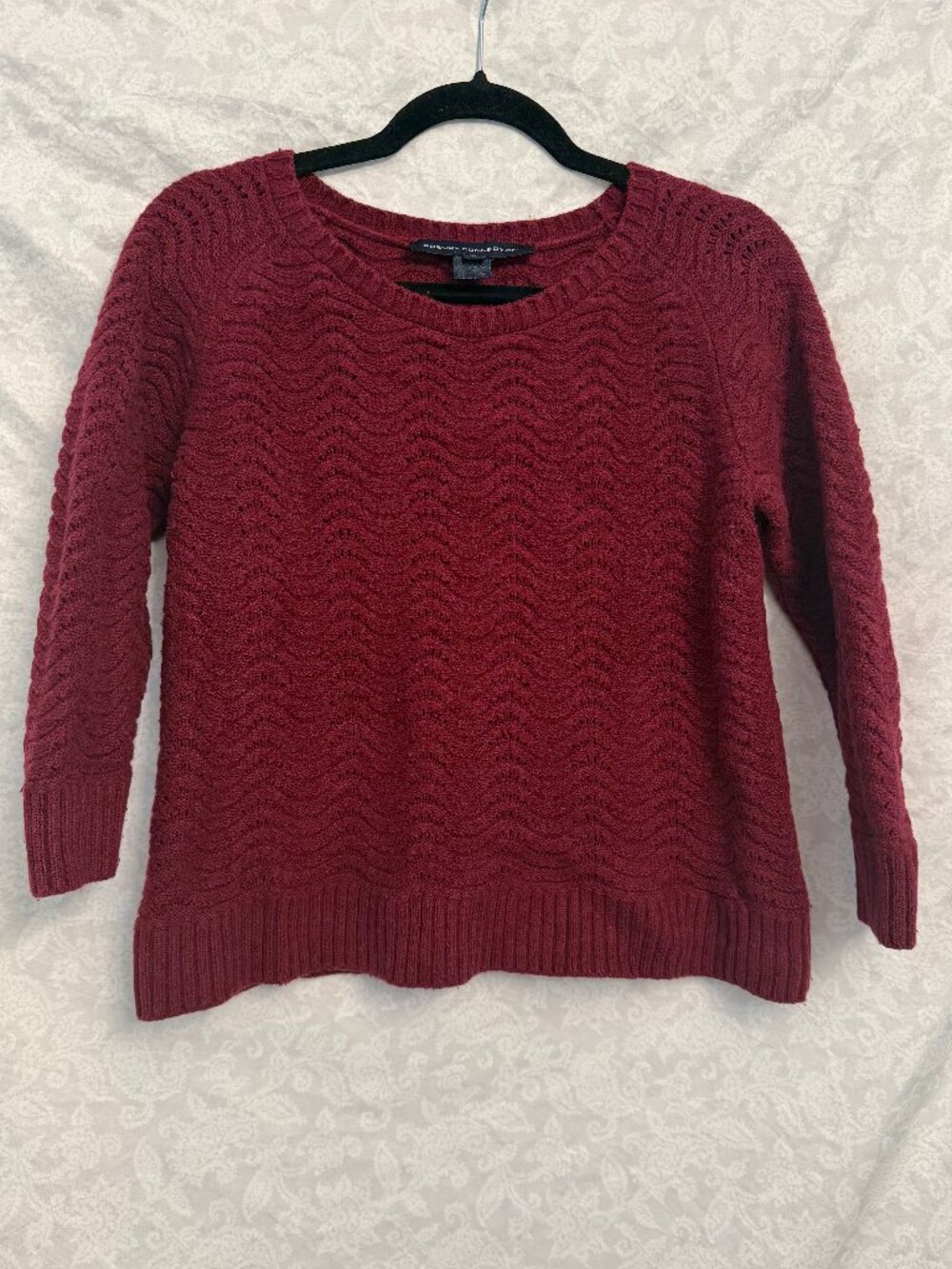 Burgundy French Connection Pullover Knit Sweater Size Small S 3/4 Sleeves